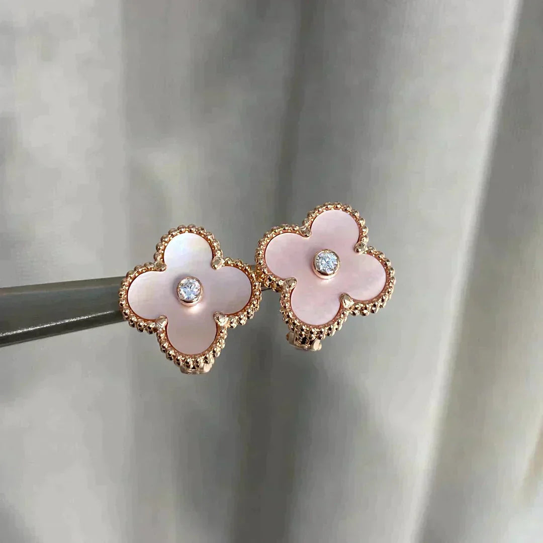 [Stars Jewelry]CLOVER MEDIUM 1 MOTIFS  PINK MOP DIAMOND EARRINGS
