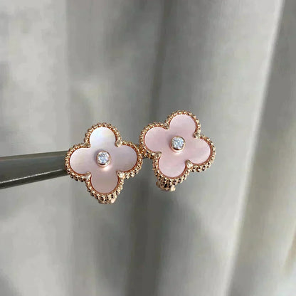 [Stars Jewelry]CLOVER MEDIUM 1 MOTIFS  PINK MOP DIAMOND EARRINGS