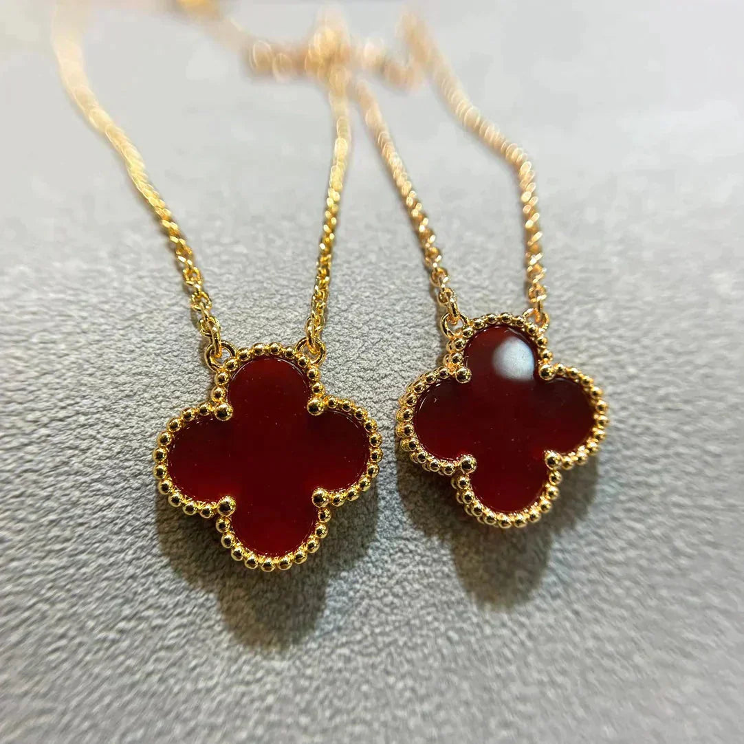 [Stars Jewelry]CLOVER 15MM CARNELIAN SINGLE FLOWER NECKLACE