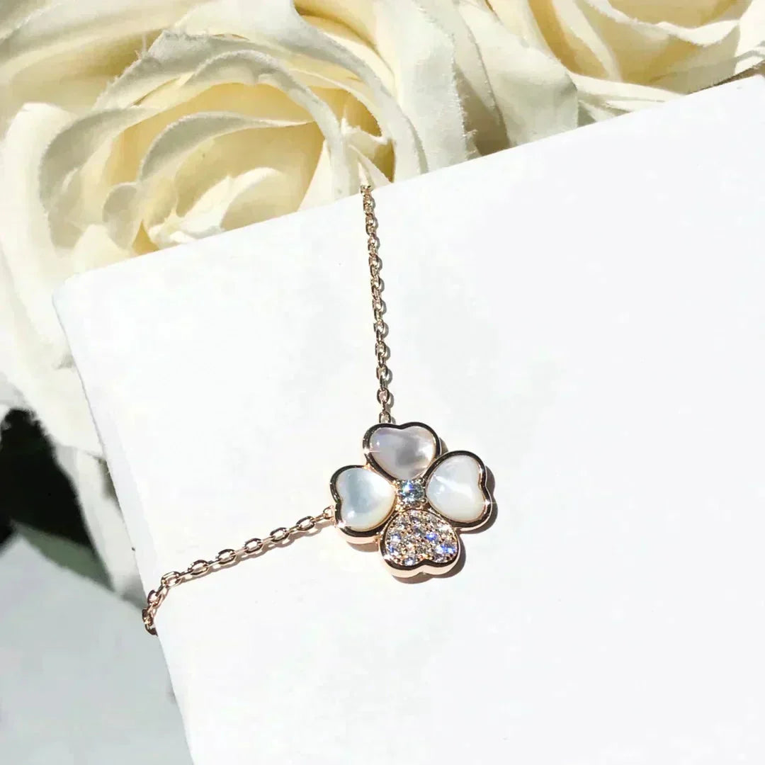 [Stars Jewelry]CLOVER MOP DIAMOND ROSE GOLD NECKLACE