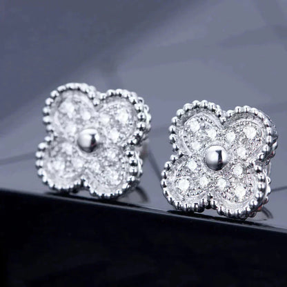 [Stars Jewelry]CLOVER 1 MOTIFS DIAMOND STUD EARRINGS SILVER