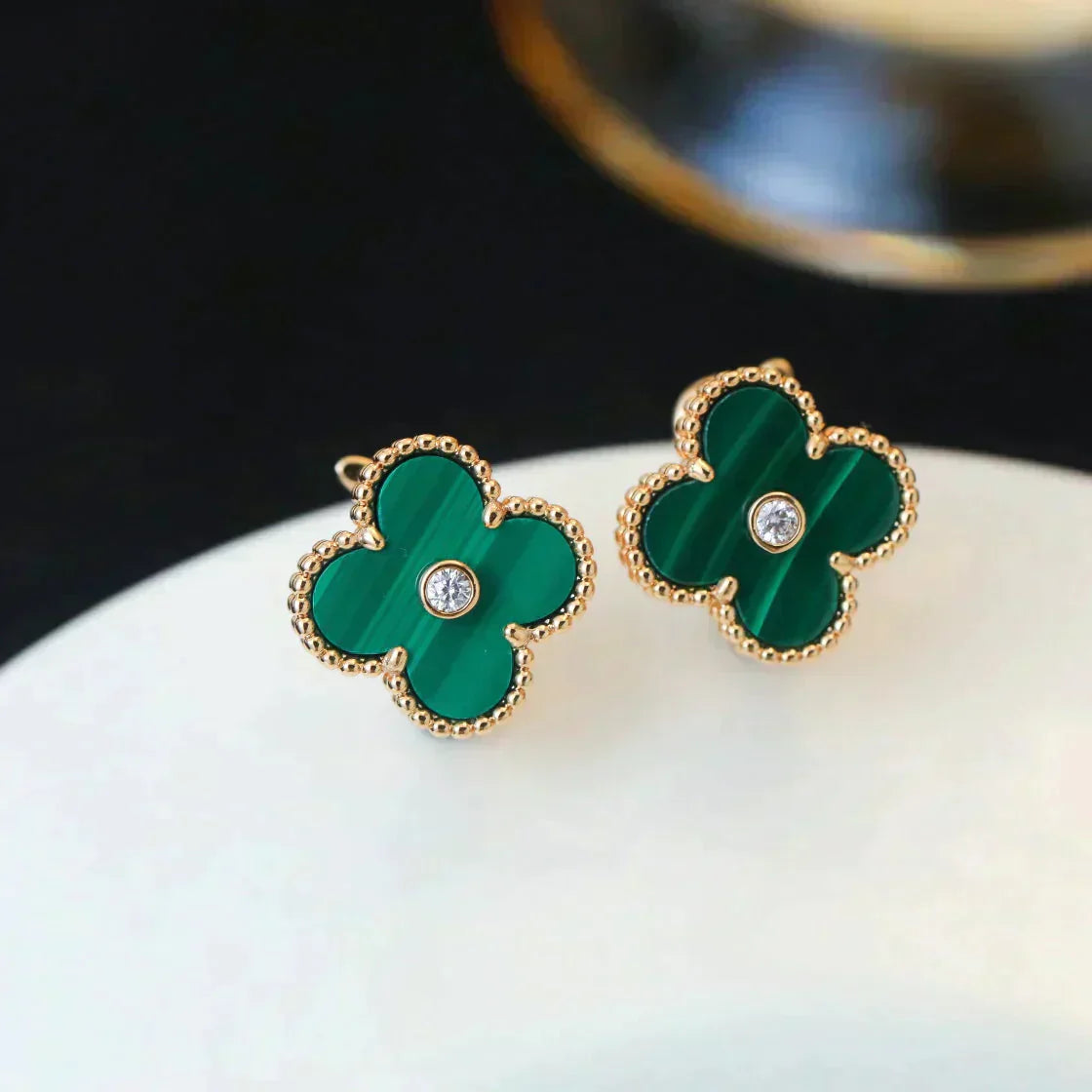 [Stars Jewelry]CLOVER MEDIUM 1 MOTIFS MALACHITE DIAMOND EARRINGS
