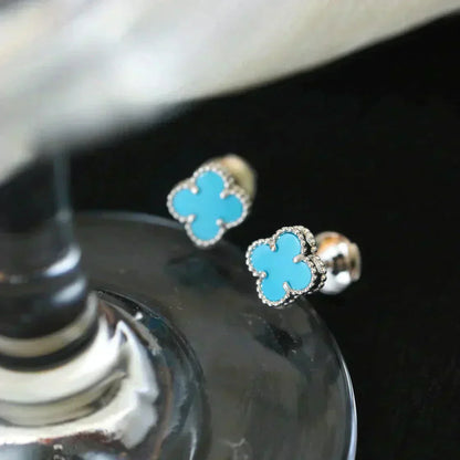 [Stars Jewelry]CLOVER MINI 9.5MM ONYX STUD EARRINGS SILVER