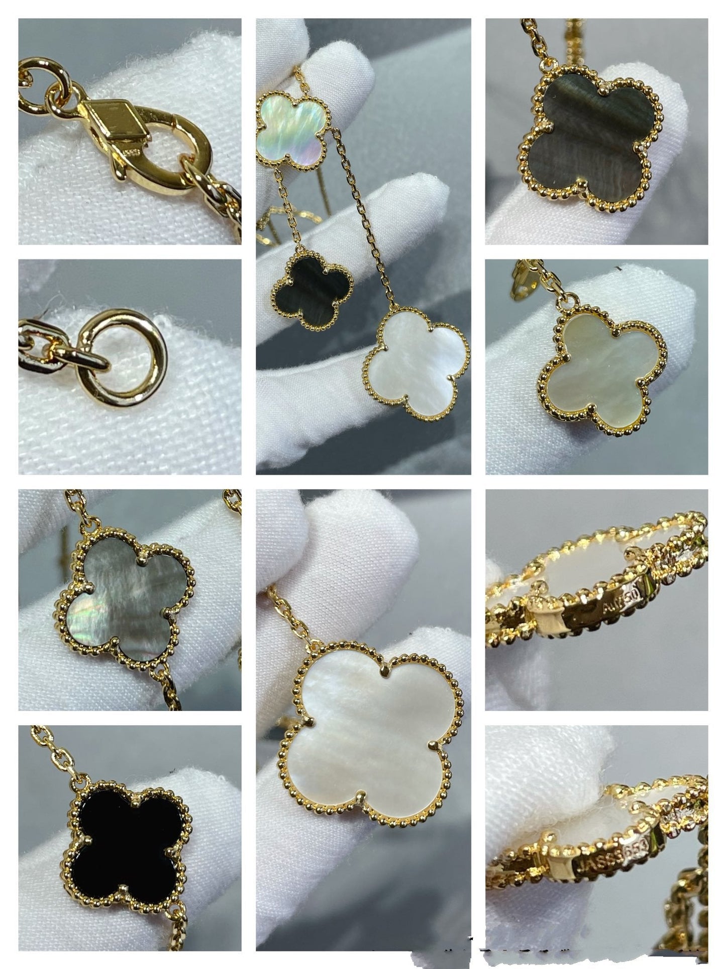 [Stars Jewelry]CLOVER 6 MOTIF MOP ONYX GOLD NECKLACE