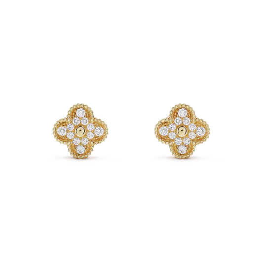 [Stars Jewelry]CLOVER MEDIUM 1 MOTIFS FUll DIAMOND EARRINGS