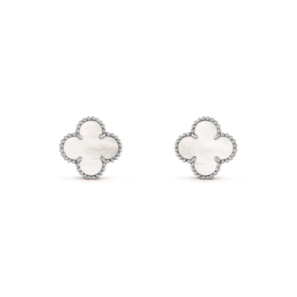 [Stars Jewelry]CLOVER MEDIUM 1 MOTIFS  WHITE MOP EARRINGS SILVER