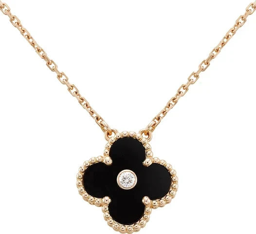 [Stars Jewelry]CLOVER 15MM DIAMOND ONYX NECKLACE