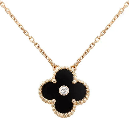 [Stars Jewelry]CLOVER 15MM DIAMOND ONYX NECKLACE