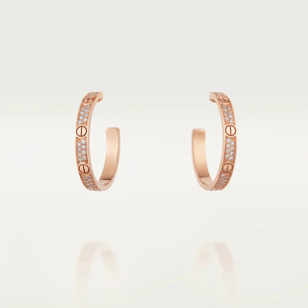 [Stars Jewelry]LOVE DIAMOND PINK GOLD HOOP EARRINGS