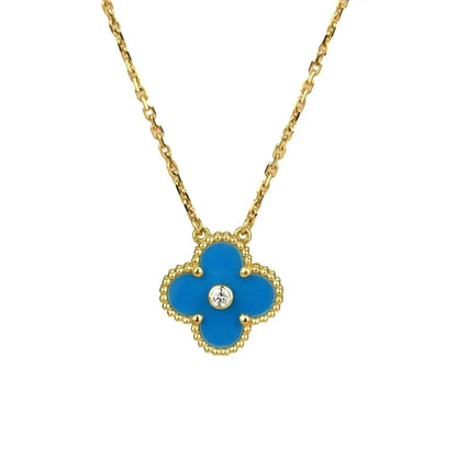 [Stars Jewelry]CLOVER 15MM DIAMOND AND BLUE AGATE NECKLACE