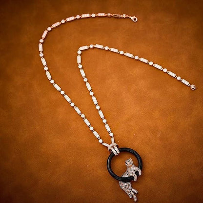 [Stars Jewelry jewelrys]NEW BLACK CIRCLE PANTHER FULL DIAMOND NECKLACE