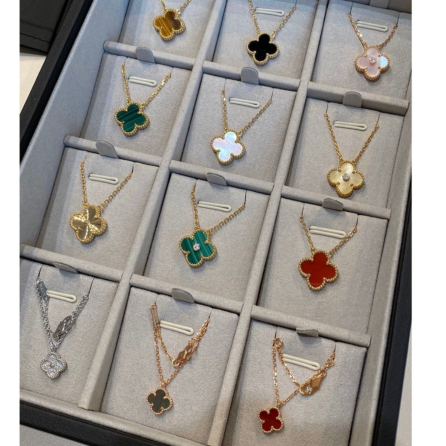 [Stars Jewelry]CLOVER 15MM MALACHITE SINGLE FLOWER  NECKLACE