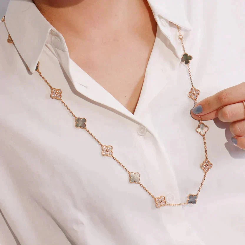 [Stars Jewelry]CLOVER 20 MOTIFS DARK MOP DIAMOND  NECKLACE
