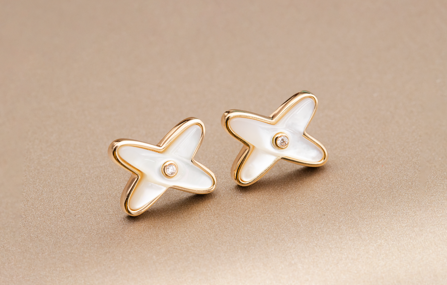 [Stars Jewelry]JEUX DE WHITE MOP PINK GOLD DIAMOND EARRINGS
