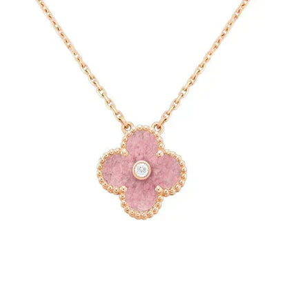 [Stars Jewelry]CLOVER 15MM DIAMOND RHODONITE NECKLACE