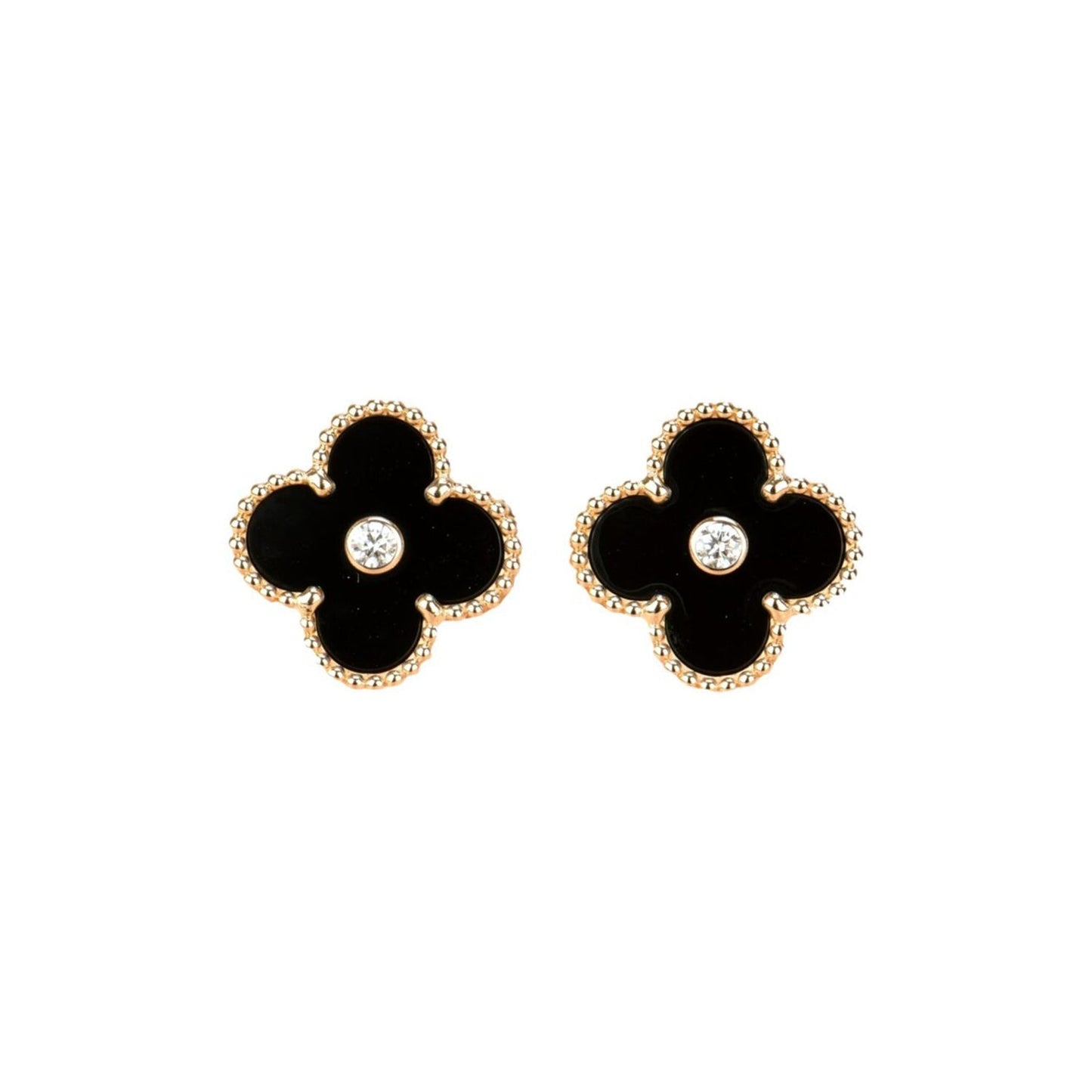 [Stars Jewelry]CLOVER MEDIUM 1 MOTIFS ONYX DIAMOND EARRINGS