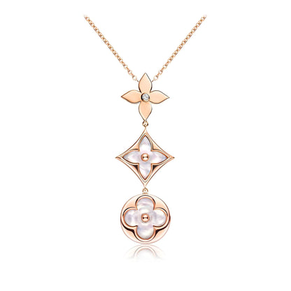 [Stars Jewelry]COLOR BLOSSOM LARIAT NECKLACE PINK GOLD WHITE MOTHER PEARL AND DIAMOND