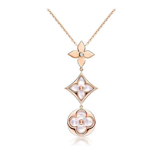 [Stars Jewelry]COLOR BLOSSOM LARIAT NECKLACE PINK GOLD WHITE MOTHER PEARL AND DIAMOND