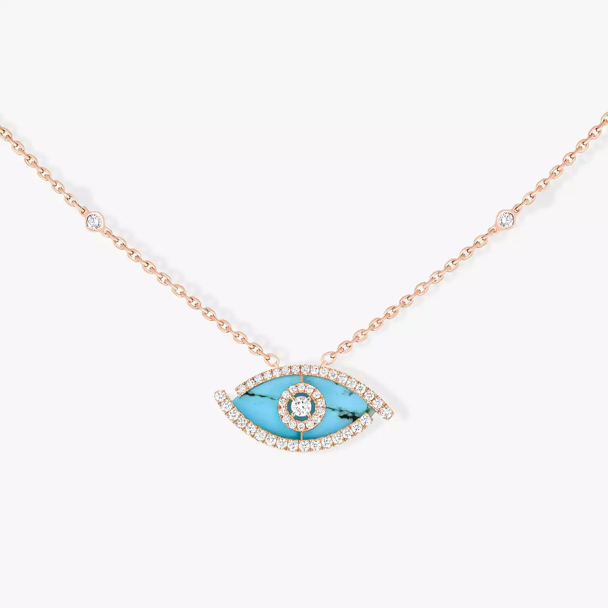 [Stars Jewelry]Lucky Eye Diamond Necklace in Rose Gold and Turquoise