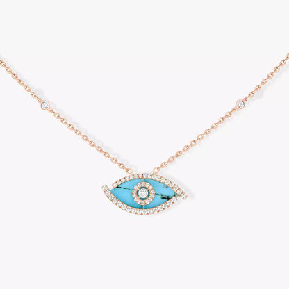 [Stars Jewelry]Lucky Eye Diamond Necklace in Rose Gold and Turquoise