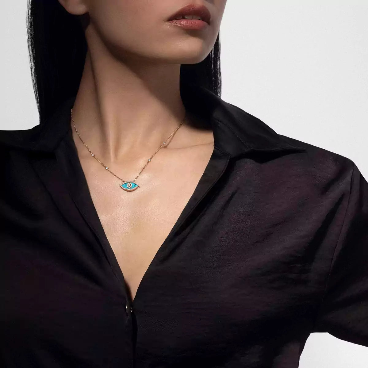 [Stars Jewelry]Lucky Eye Diamond Necklace in Rose Gold and Turquoise