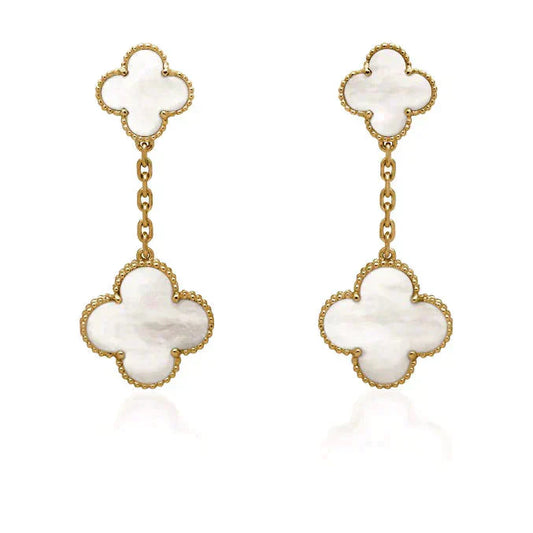 [Stars Jewelry]CLOVER 2 MOTIF WHITE MOP EARRINGS