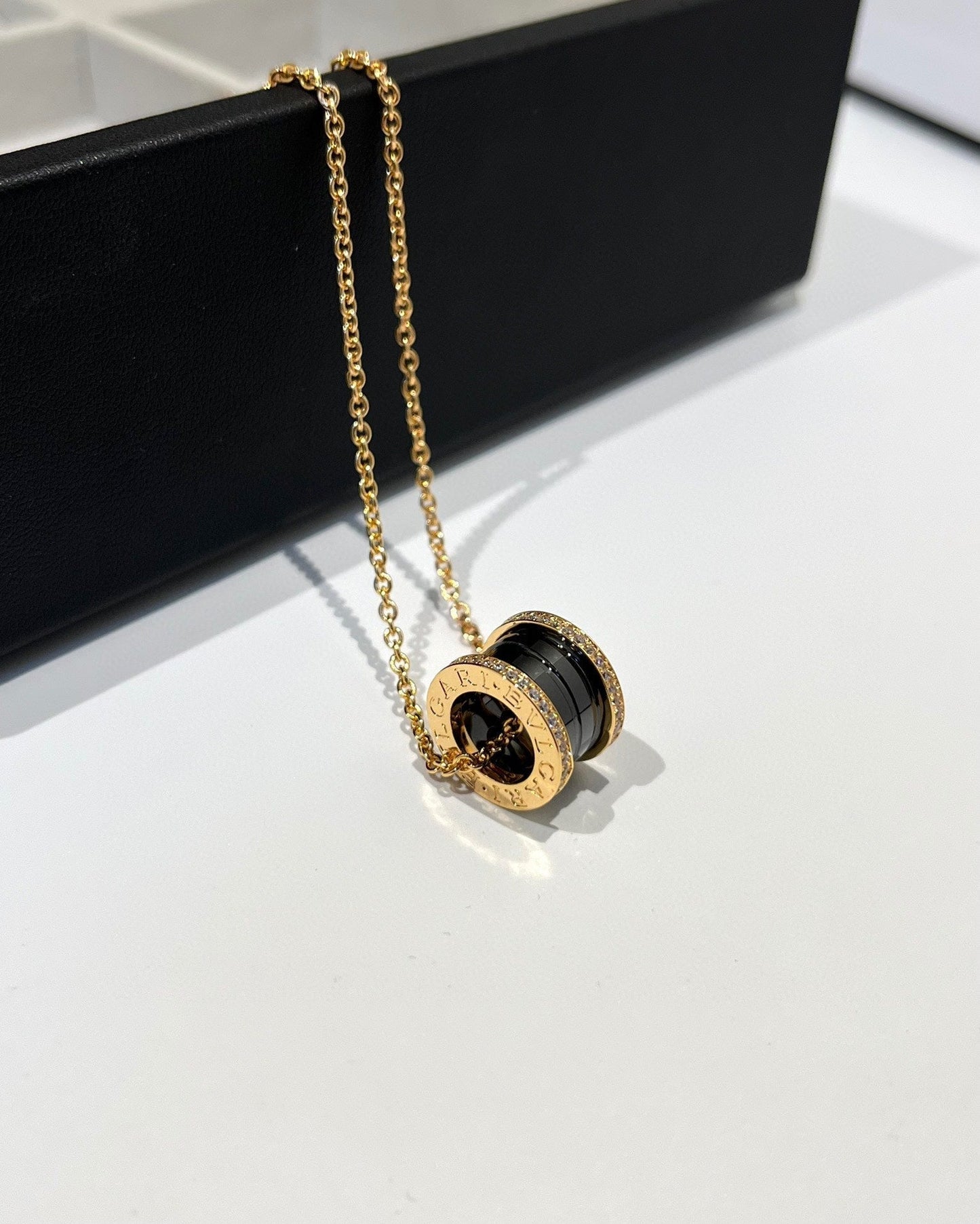 [Stars Jewelry]ZERO 1 BLACK CERAMIC DIAMOND PINK GOLD NECKLACE